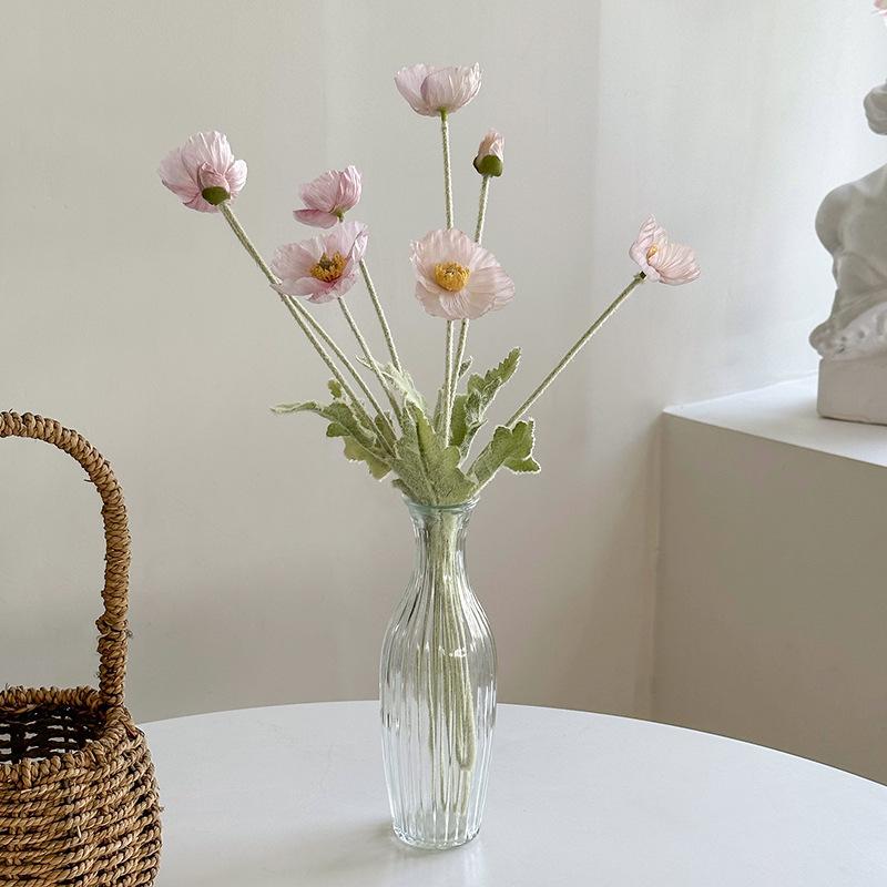 Pink Iceland Poppy Artificial Flower Arrangement for Living Room Decoration