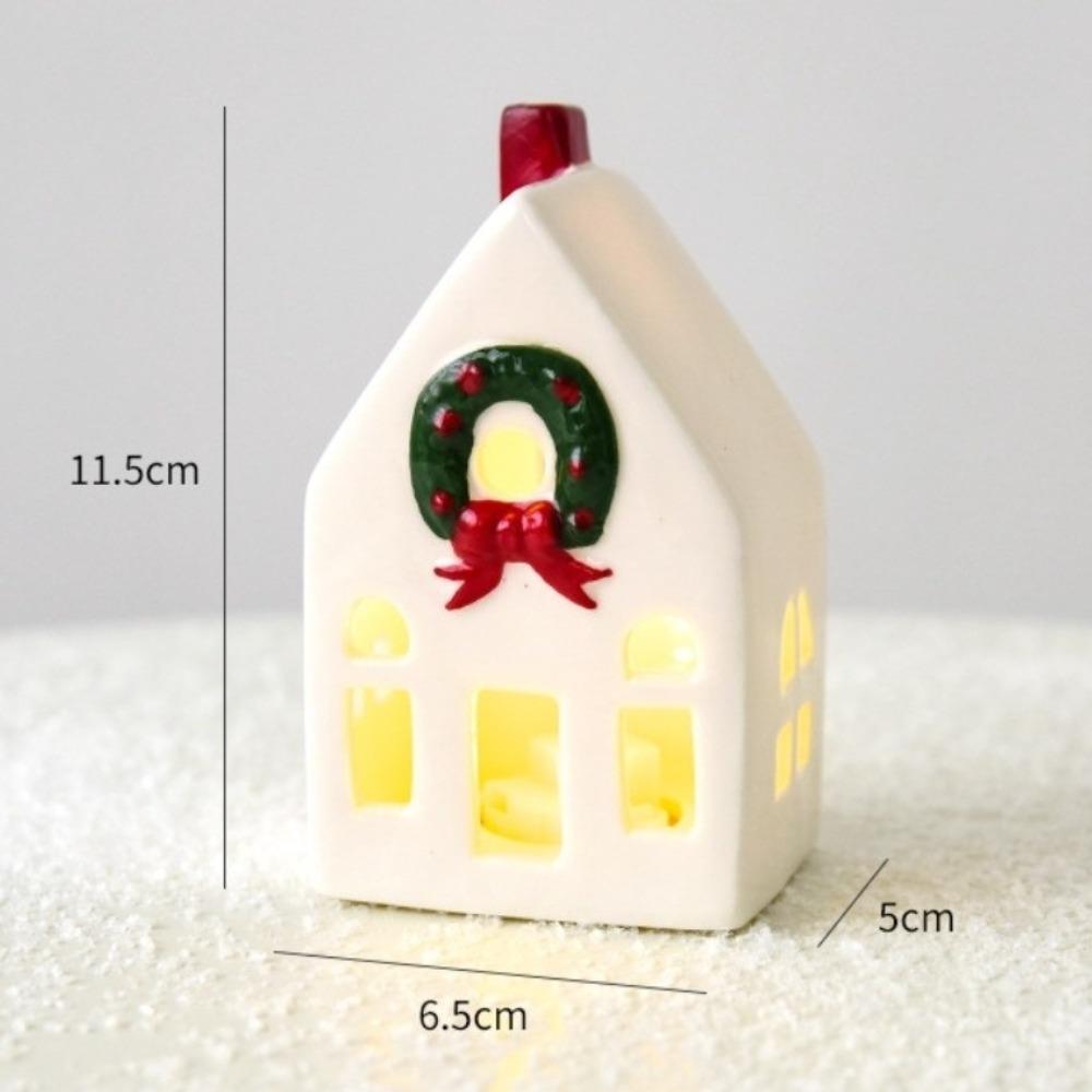 Novas Casas de Natal Iluminadas por LED Castelo Branco de Porcelana Estátua Estilo Rústico Vila de Natal em Miniatura Decoração de Casa