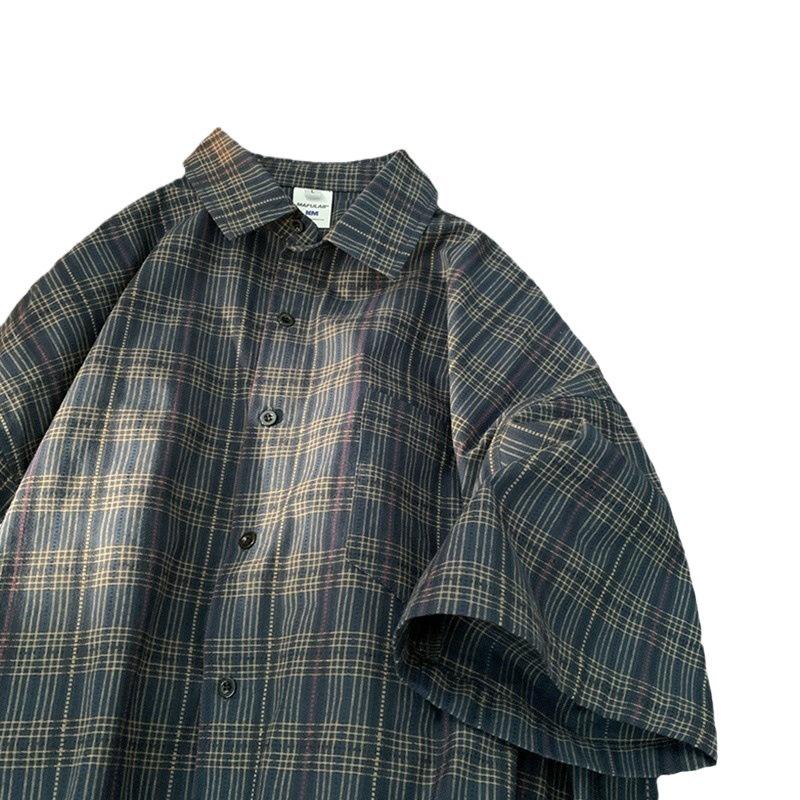 Men's Japanese Retro Plaid Short-Sleeve Shirt - Summer Trendy Casual Style