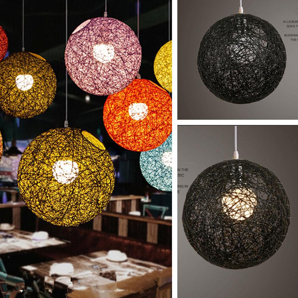 20cm Rattan Ball Lampshade Light Case Hanging Pendant (No Light Source) with E27 Suspension Wire & Round Sucking Disk
