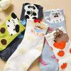 1/5 Pairs Women's Cute Cartoon Mid Calf Socks Pure Sotton Skin-friendly Breathable Mid-tube Socks Suitable for All Seasons