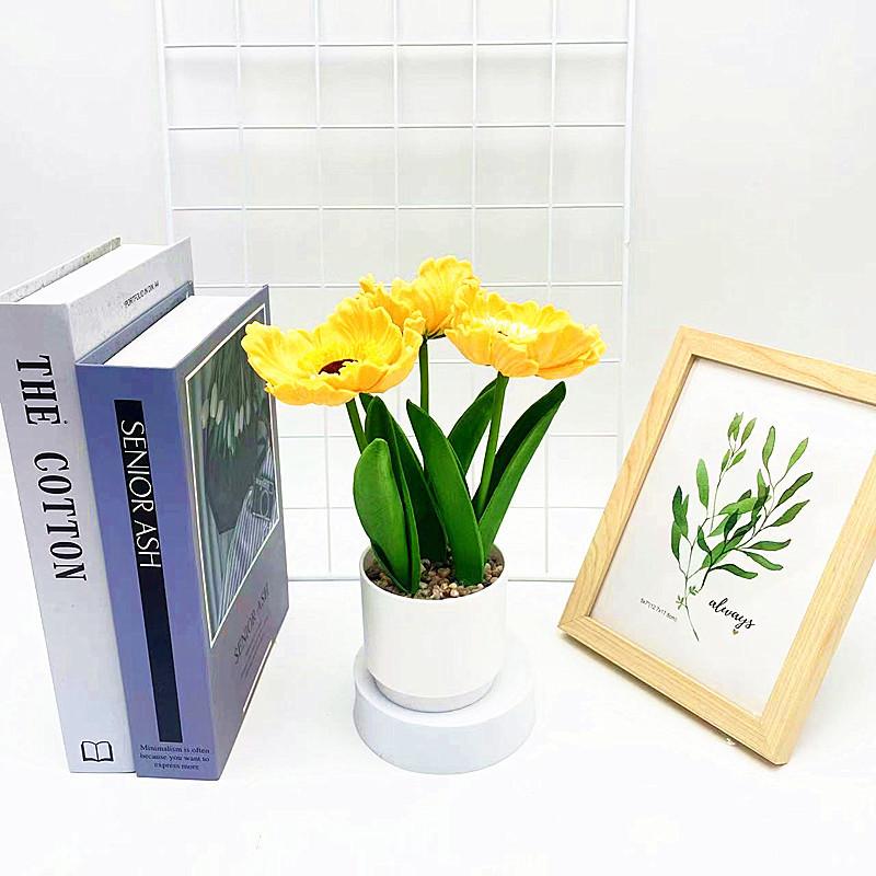 Simulation Multicolor Corn Poppy Potted Artificial Flower For Home And Photography Props