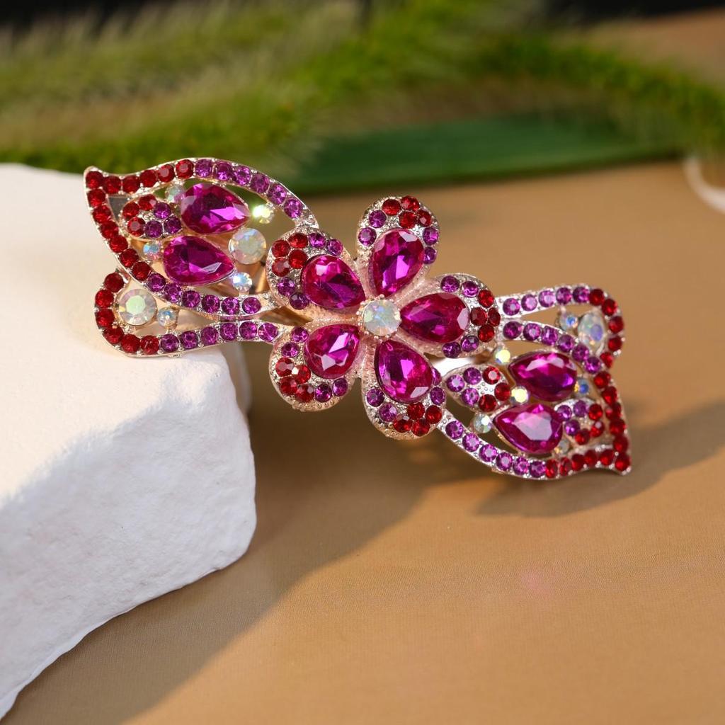 Korean Style Rhinestone Crystal Hair Clip - Adult Large Spring Clip for Ponytails