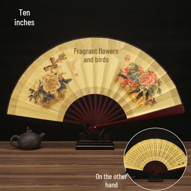 10-Inch Handmade Chinese Style Folding Fan: Custom Men's Hanfu Disco Fan