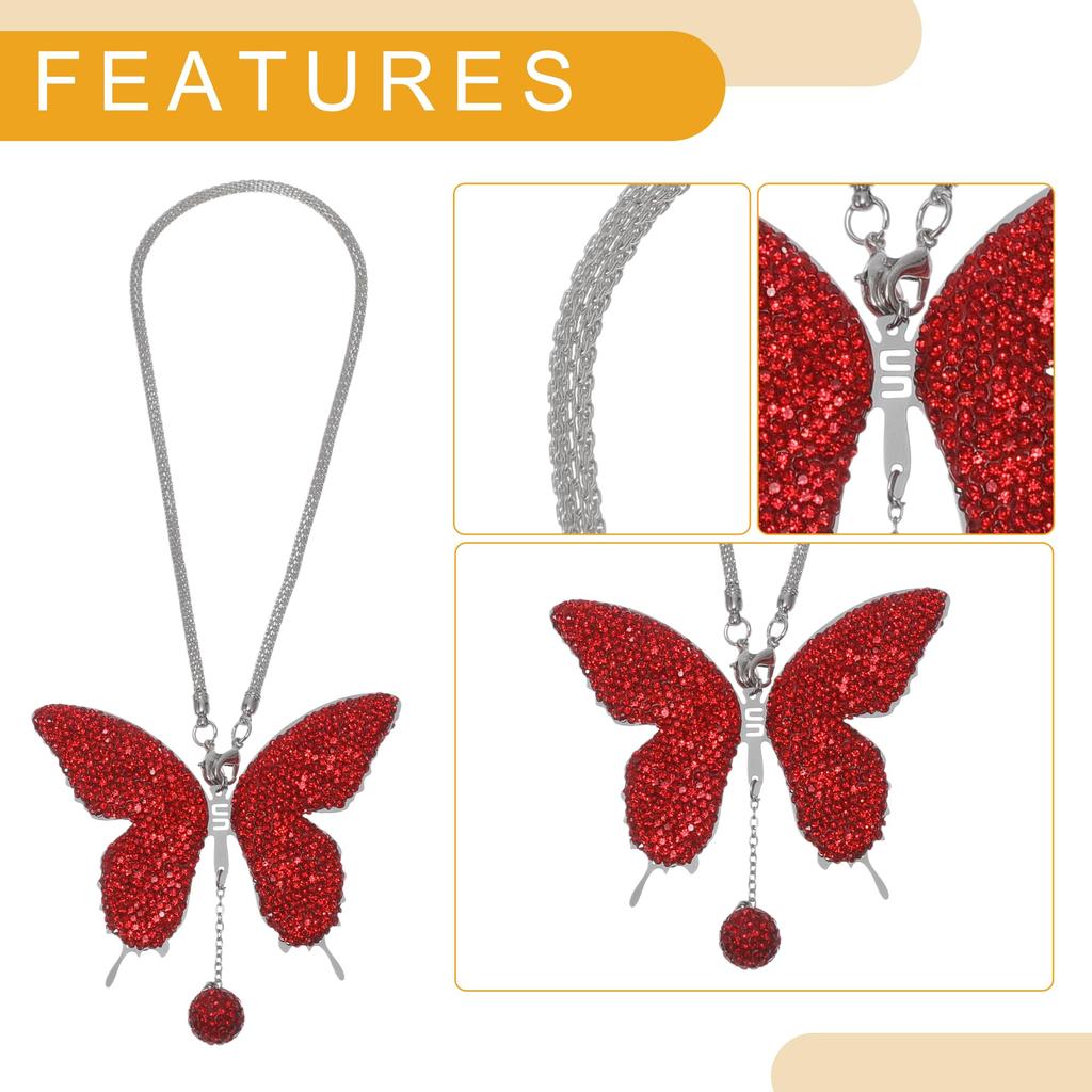 Partuto 1pcs Artificial Crystal Butterfly Car Car Mirror Pendant Accessories Car Hanging Ornament Red