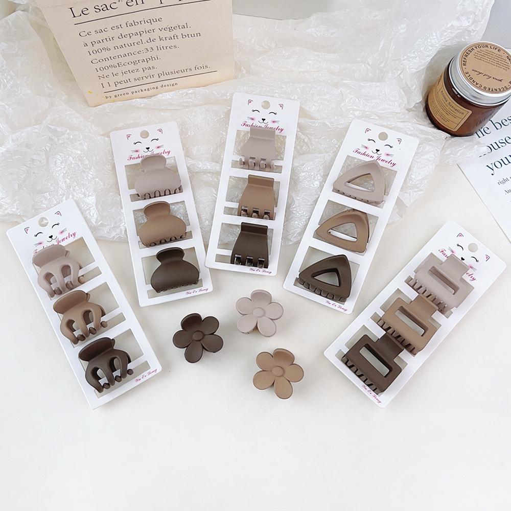 Coffee Color Series: Frosted Korean Hair Clips Set - Small Shark Clip & Side Bang Clip