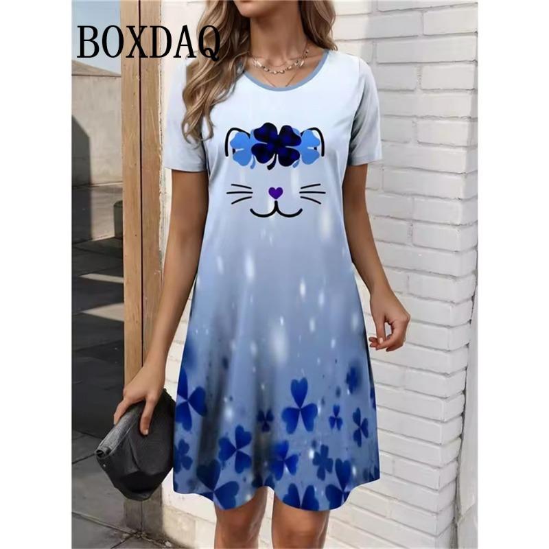 2025 New Women's Casual Dress Summer Bohemian Elegant Women's O-Neck Short Sleeve Dress Fashion Painted Printed Loose Mini Dress
