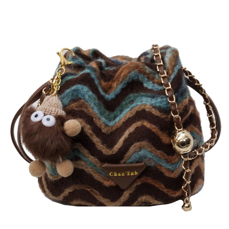 

Bohemian Knit Pattern Crossbody: Women s Color Block Drawstring Bucket Bag