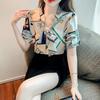 Spring and Summer Design Sense Temperament Shirt Long-sleeved Blouse Three-quarter Sleeve Printed Chiffon Shirt Women's Clothing