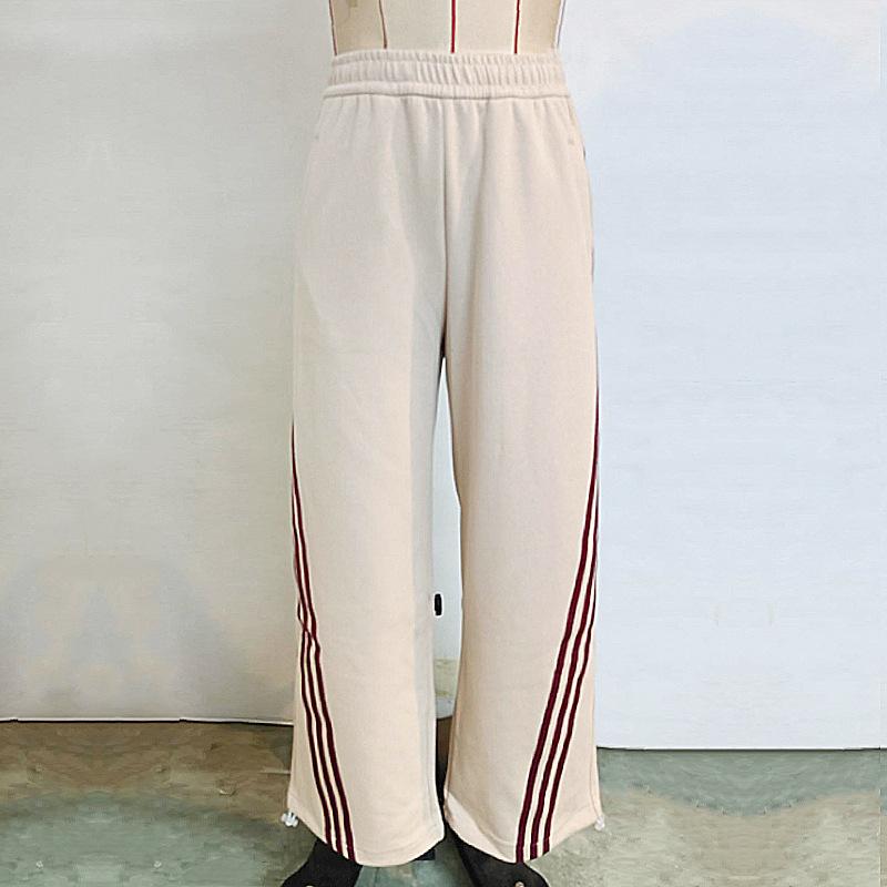 Women's Pant Solid Colour Stripe Patchwork Straight Tie High Waisted Trousers