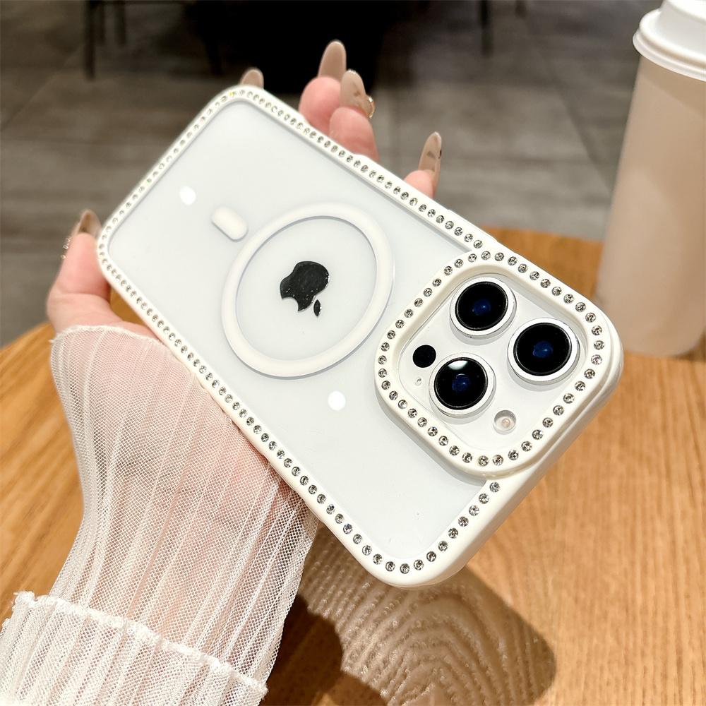 New Fashion Glitter Diamond Transparent Case For iPhone 16 15 14 13 11 12 Pro Max 16 Plus Magnetic Wireless Charge Bumper Cover