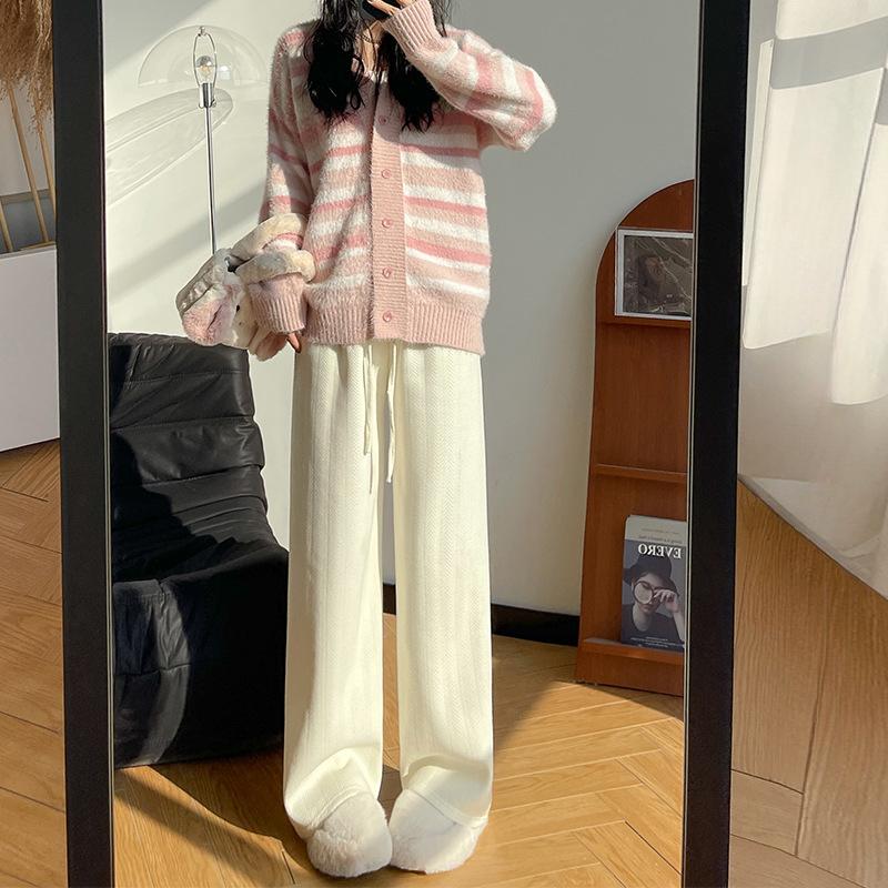 Pantaloni cu picior larg pentru femei, toamnă și iarnă, noi, largi și lejeri, cu picior drept, cu drapaj, cu talie înaltă, pantaloni de catifea