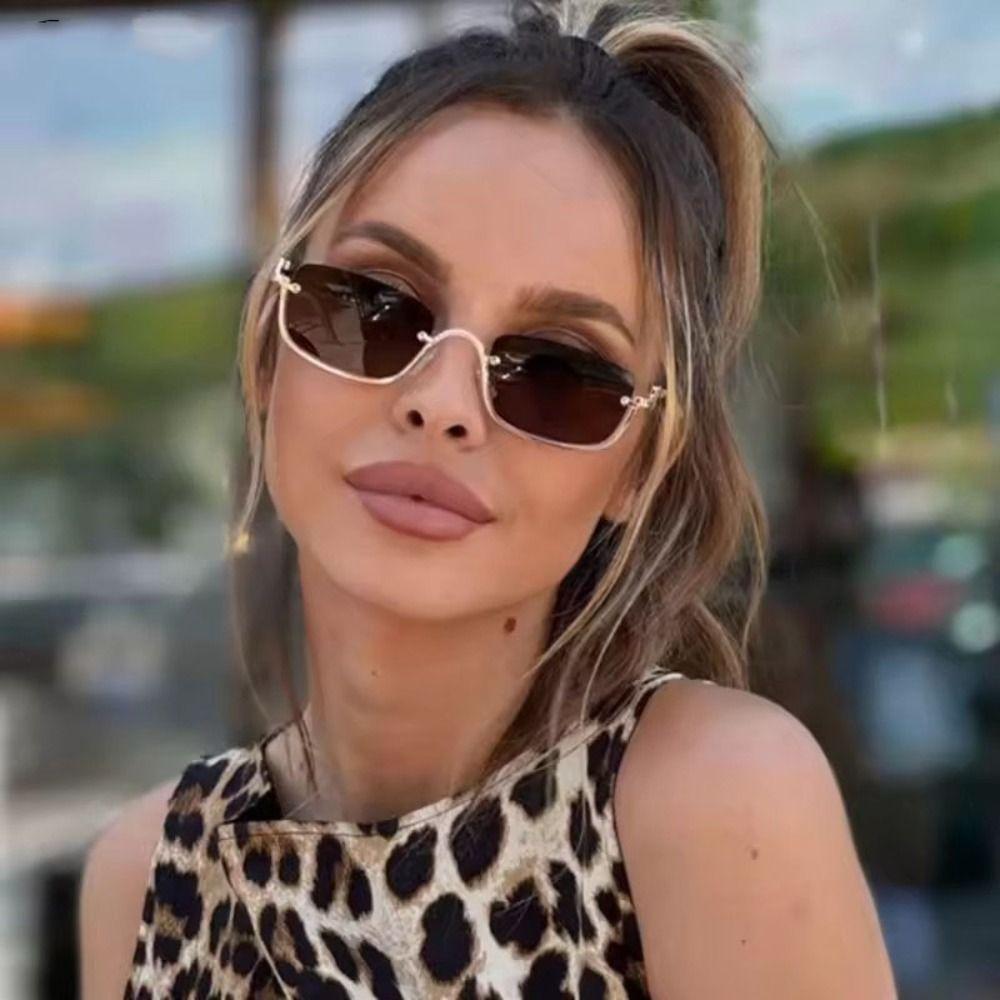 Small Sun Glasses Narrow Shades Eyewear Vintage Square Sunglasses  Unisex