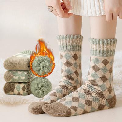 Thick Socks for Women's Autumn and Winter, Thickened Warm Mid-calf Socks with Fleece, Winter Sleeping Socks, Floor Long Socks, Looped Postpartum Socks