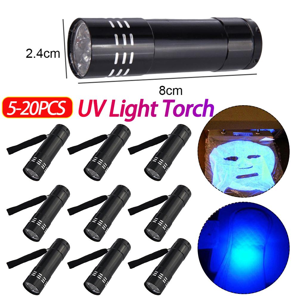 9 LED Ultraviolet LED Flashlight 395nm Handheld Ultraviolet Detector Waterproof UV Light Torch for Hiking/Camping/Home