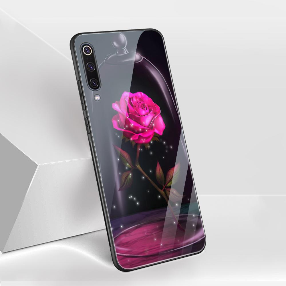 Capa de vidro com flor de rosa para Xiaomi Redmi Note 12 11 8 9 10 7 8A 10 9S 9C 10C Note 10 Pro 11T Pro Poco X3 F3 Mi 10 Pro Funda Capa