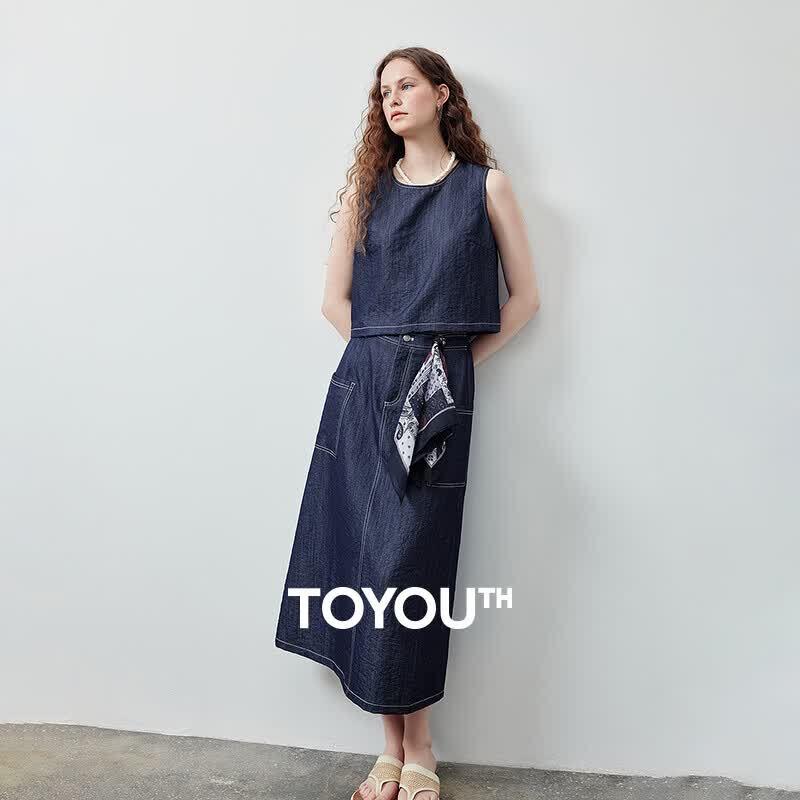 

Chuyu Women s Sleeveless Faux Denim Skirt Set S