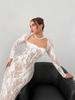 Robe Maxi Élégante en Dentelle à Col Carré Patchwork Floral Manches Longues Coupe Ajustée