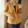 Women's Petite Double-Breasted Wool Cashmere Coat - Autumn/Winter Suit Collar Overcoat
