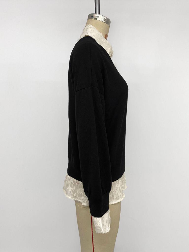 2025 Autumn Cross-border Lapel Two-Piece Lace Trim Top