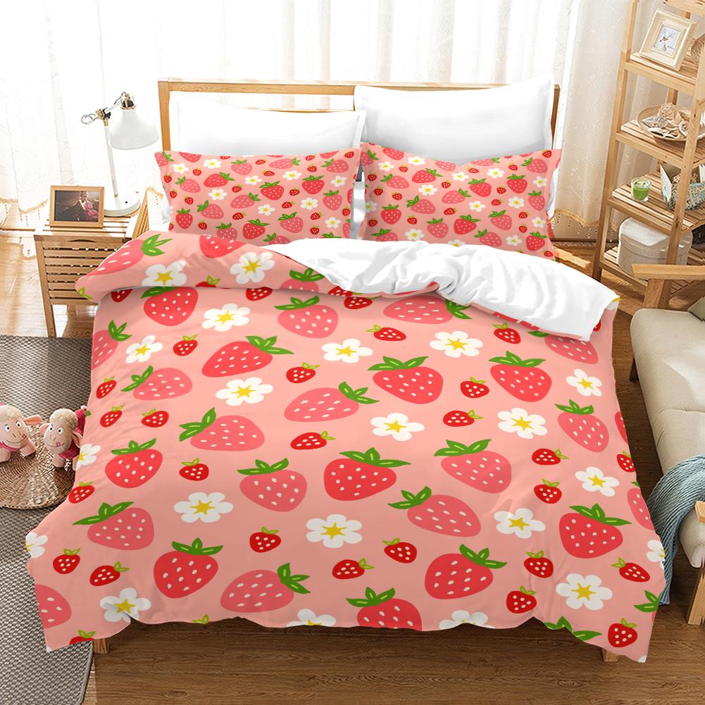

Комплект постельного белья с цифровым принтом в стиле «Цветок клубники» - полиэстер - Декор для спальни - 1 покрывало + 2 наволочки (нет подушки) 173x229cm