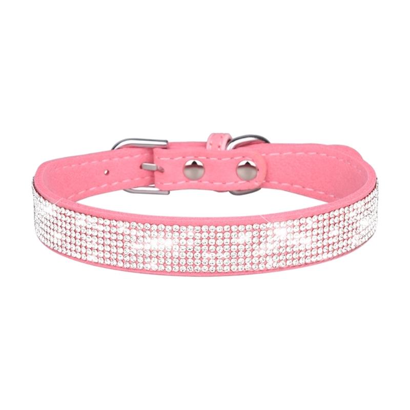 Rhinestones Dog Collar Cute Dazzling Sparkling Soft Suede- Leather Dog for Cat Rhinestones Collar Crystal-DiamondP