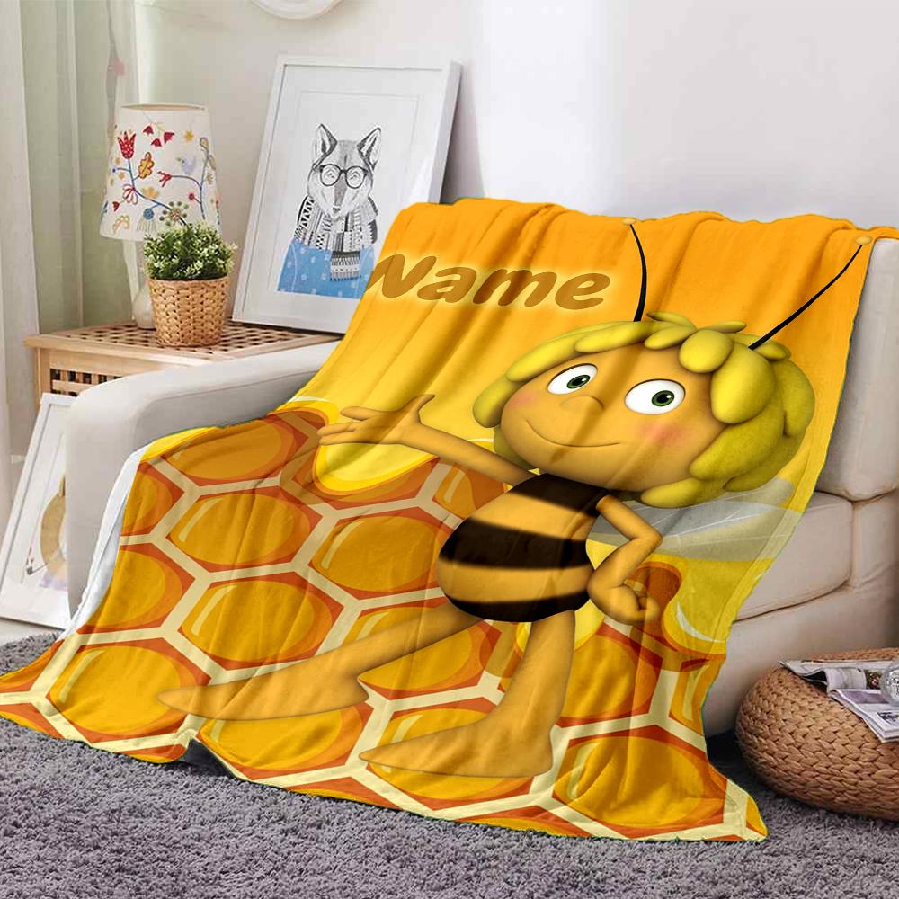 Benutzerdefinierter Name Maya Bienen-Thema Bedruckte Decke Perfekt für Sofa Bett Reisen Außenbereich Maschinenwaschbar Gemütlich Langlebig