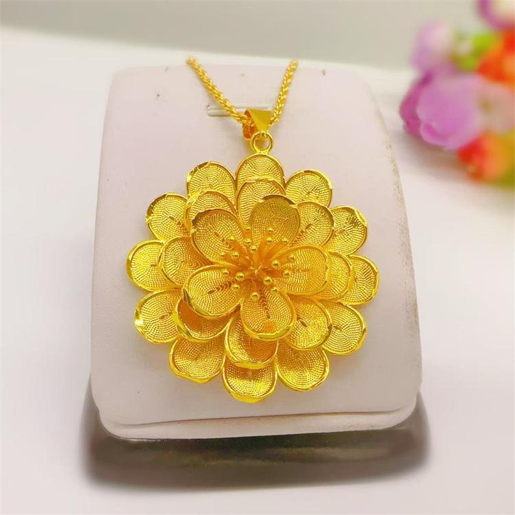 Ins Multi-Layer Flower Gold Necklace! 24K Gold AU999 New Women's Style, Petal Hollow Stacking Design, Layered Trendy Unique