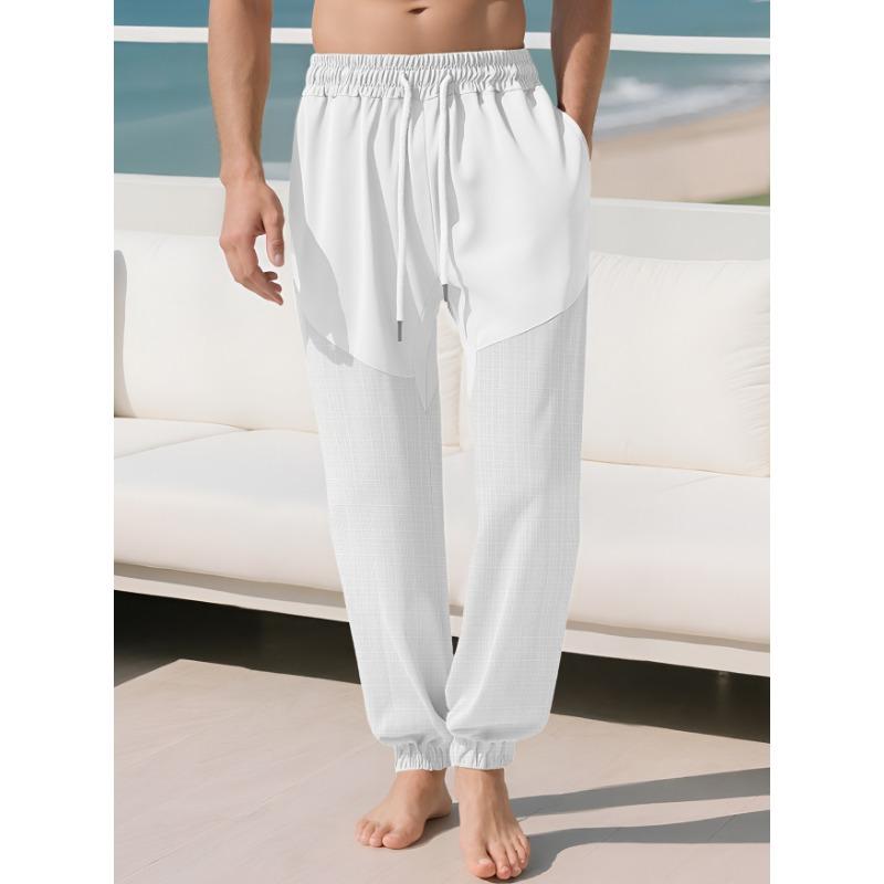 Spring Summer Men s Drawstring Waist Jogger Pants Casual Lightweight Beach Trousers S