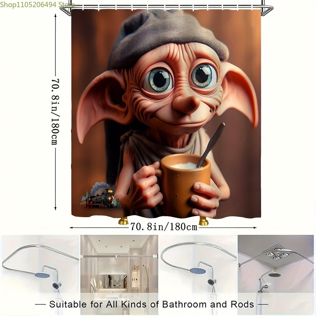 1 Warner Bros. Harry Potter Cartoon Print Shower Curtain, Privacy Bath Curtain, Home Partition Curtain with Hooks, Machine Was