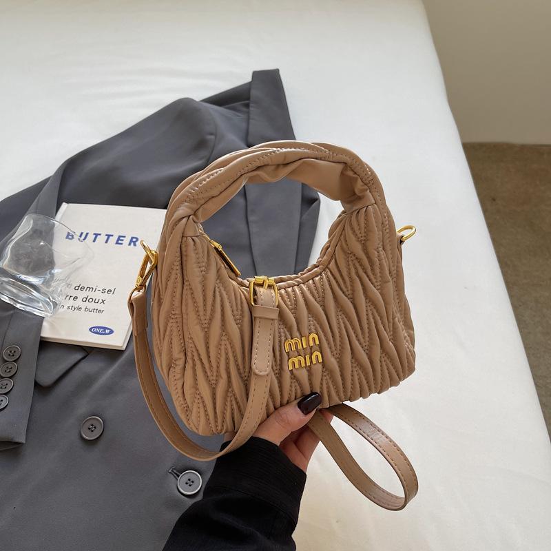 

2025 summer new fashion pleated bag shoulder bag niche design casual simple trend handbag messenger bag 20*10*16 хаки