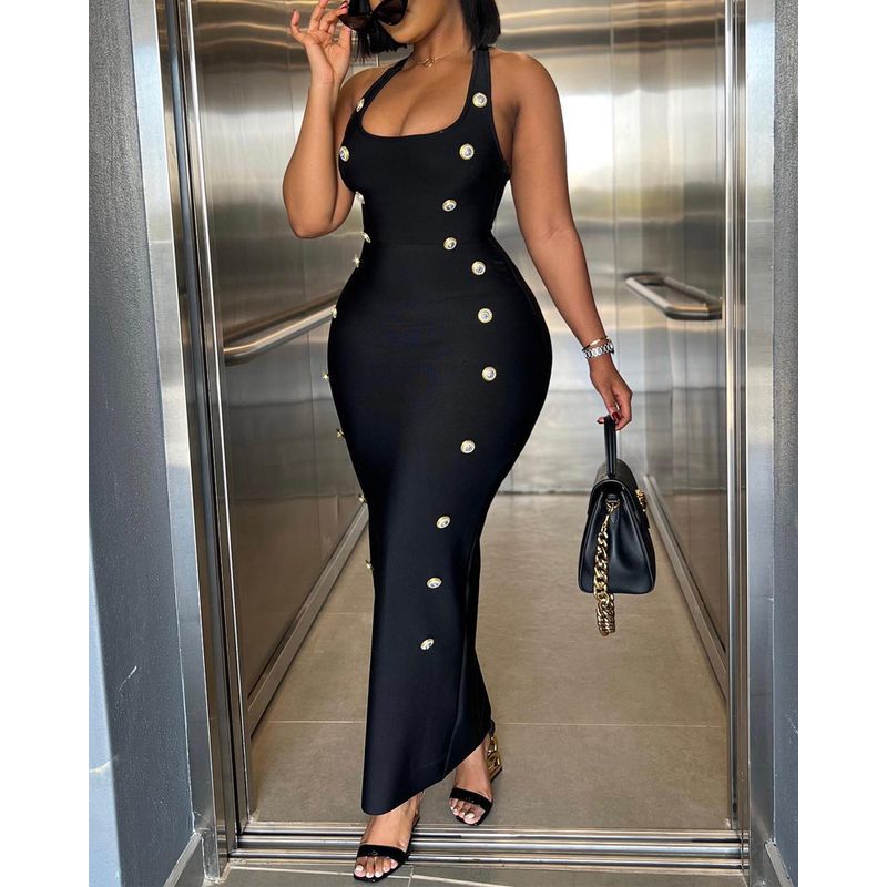 Split Wrap Hip Strap Dress Sexy Backless Sling Dress Slim fit Split Sheath Length