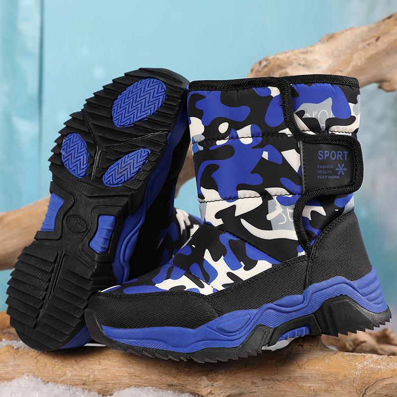 Children's Velcro High Top Velvet Warm Snow Boots Cotton Shoes for Boys and Girls Student Cotton Shoes