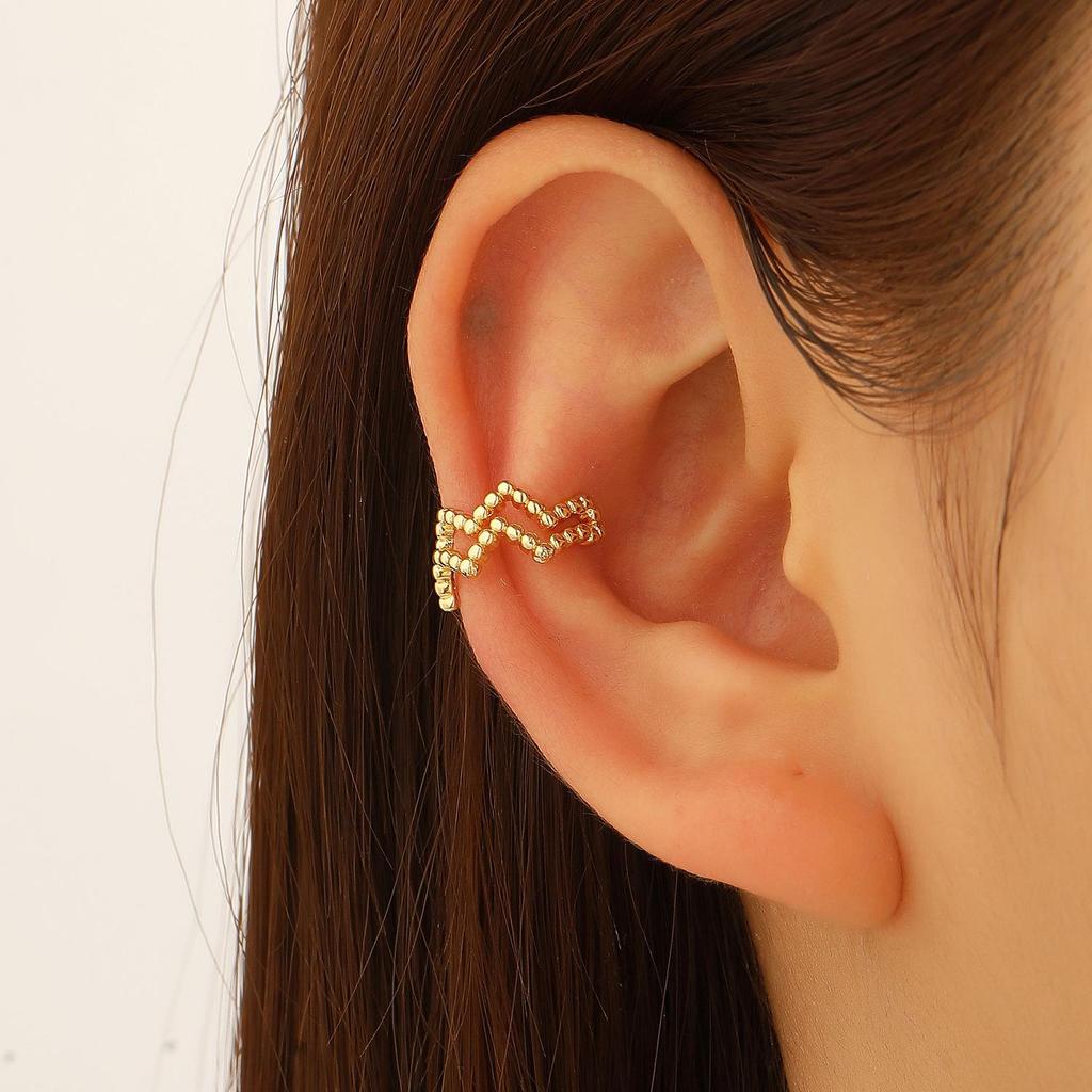 Clip per orecchio retrò francese a doppio strato in lega senza buco: Ear Cuff Semplice da Donna, Stile Freddo, di Nicchia Coreano, Temperamento