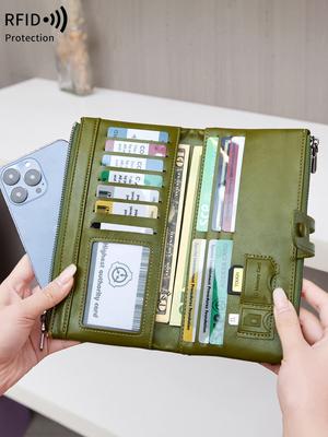 Portafoglio lungo da donna RFID in vendita, borsa in pelle PU con molteplici scomparti per carte, portamonete con cerniera, portafoglio da donna per cellulare