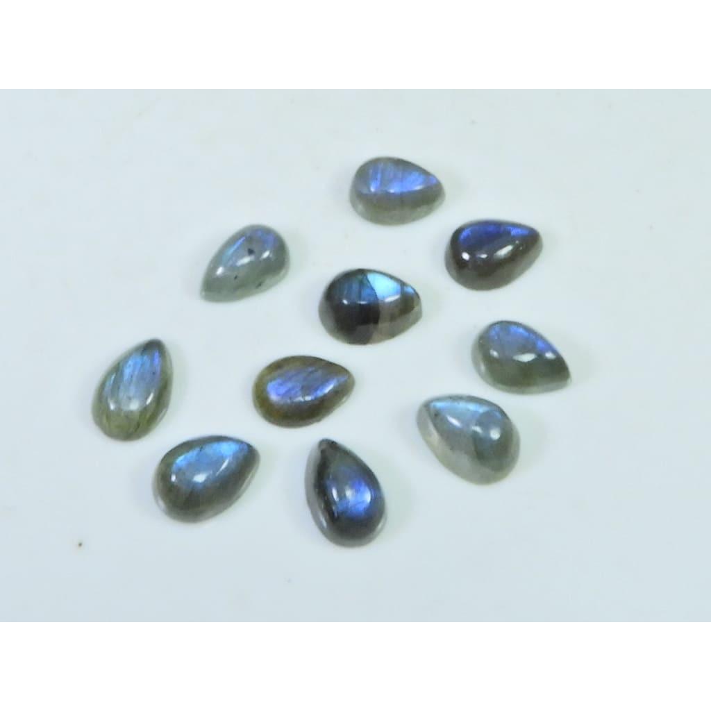 6X9MM Natural Labradorite Blue Fire Pear Cabochon Loose Gemstone 10Pcs Lot C-1118