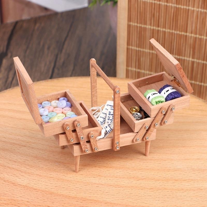Retro Sewing Tools Thread Organizer Mini Furniture With Functional Design For Dollhouses Display