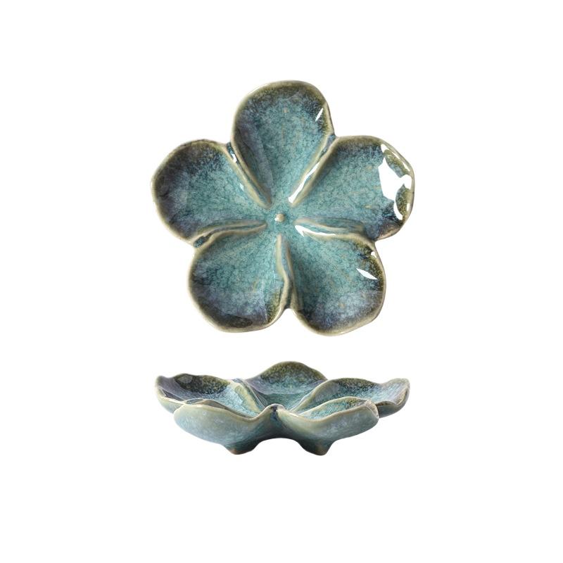Vintage Ceramic Craft Dish Flower Shaped Small Dish Creative Dipping Sauce Small Dish Multi-color Kiln Transformed Dish Gift