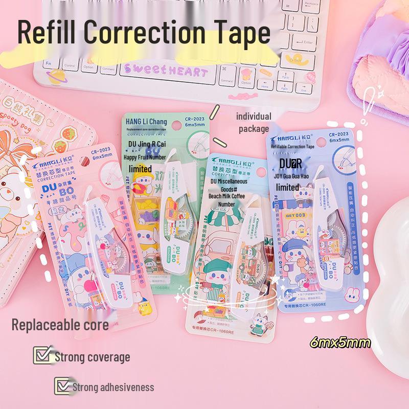 Cartoon Portable Correction Tape with Replaceable Core – Ideal for Students, Smooth Application