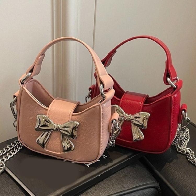 Chain Strap Messenger Bag for Women Bows Shoulder Bag PU Leather Crossbody Bag
