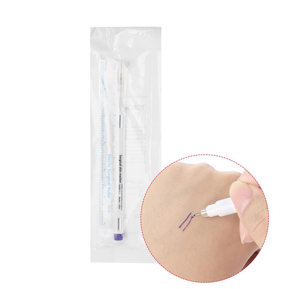 

Sterilized Eyebrow Tattoo Medical Surgical Skin Marker Pen With Ruler Measuring Tool