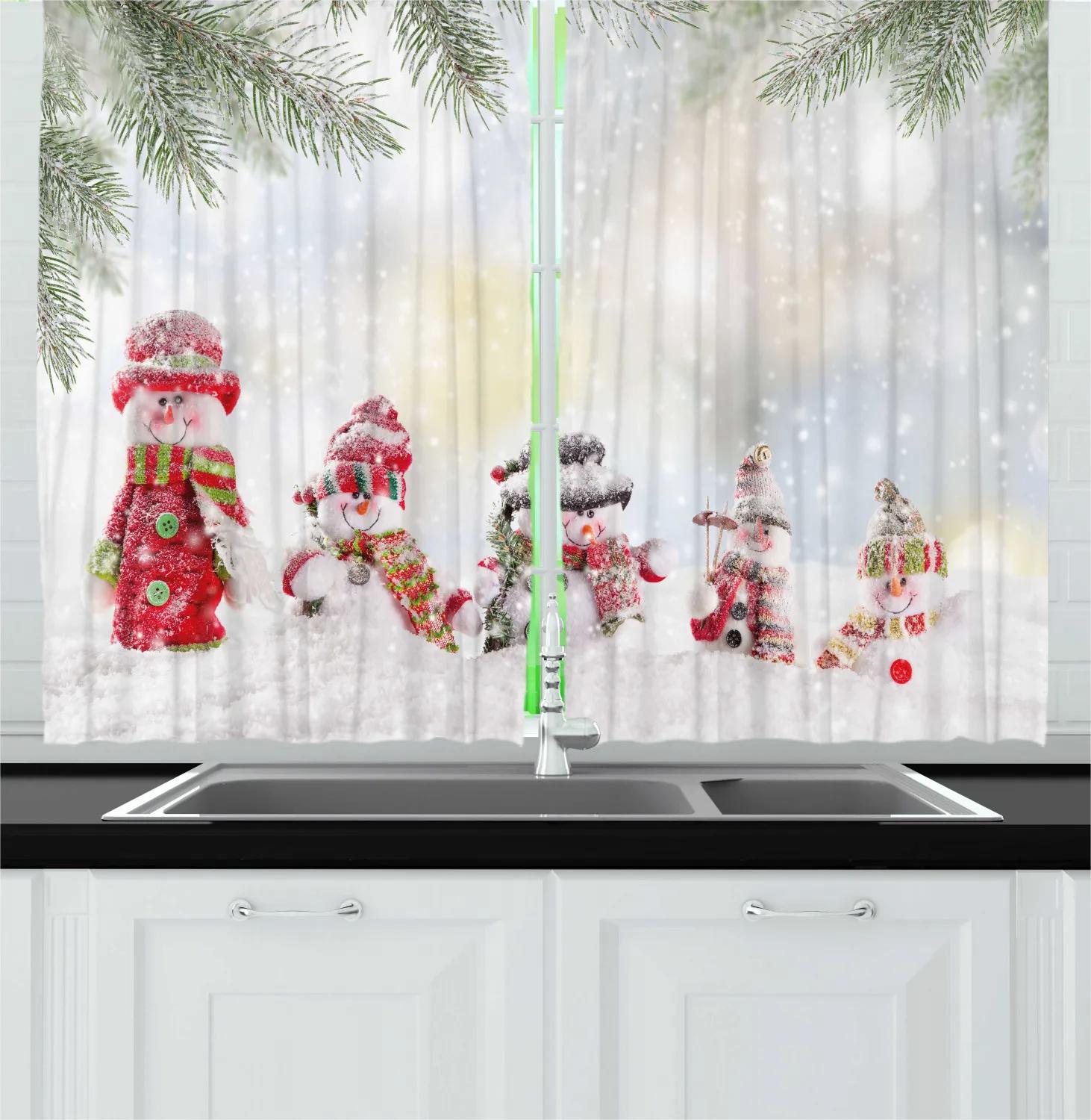 

Xmas Elements Snowman Xmas Tree Cooking Space Bed Chamber Living Area Room Red High Shading Curtains 2 Panel Set Collection Window Window Drapes Rod W55 X H120cm X 2&Grommet Top