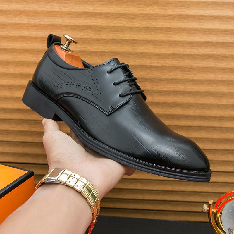Fashion Men's Fashionable Brand Non Slip Comfortable Soft Sole Business Office Formal Attire Elegant Lace Up Casual Oxford Leather Shoes