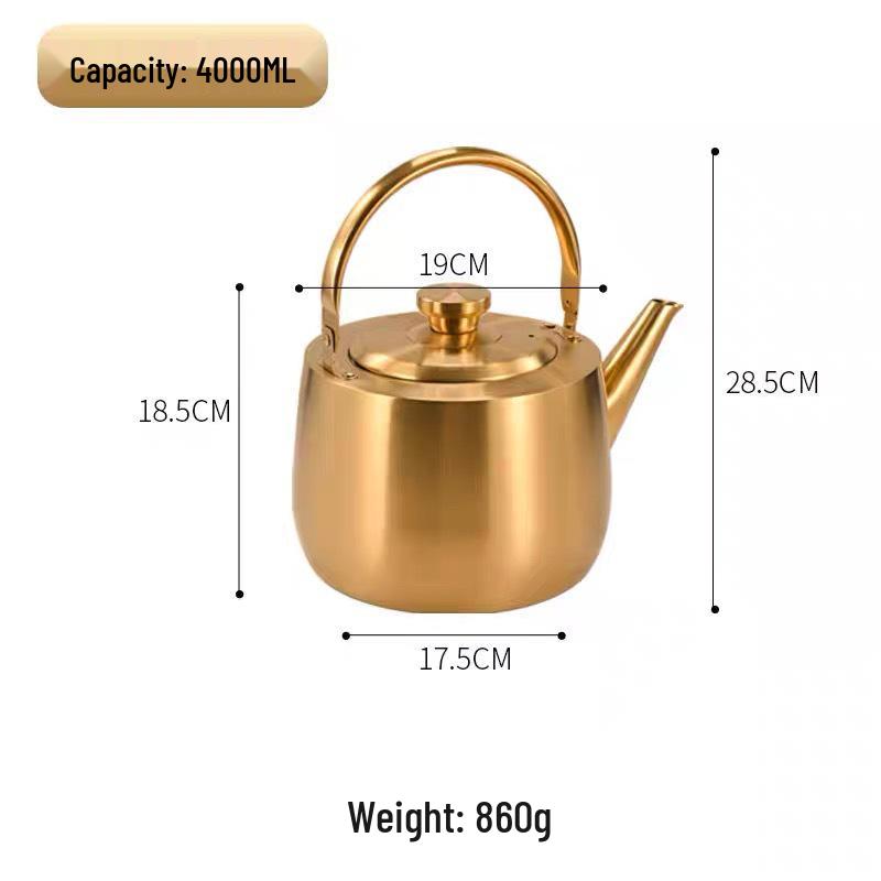 Golden 304 Stainless Steel Soup Pot and Tea Kettle for Hot Pot Restaurants, Large Capacity Commercial Use.