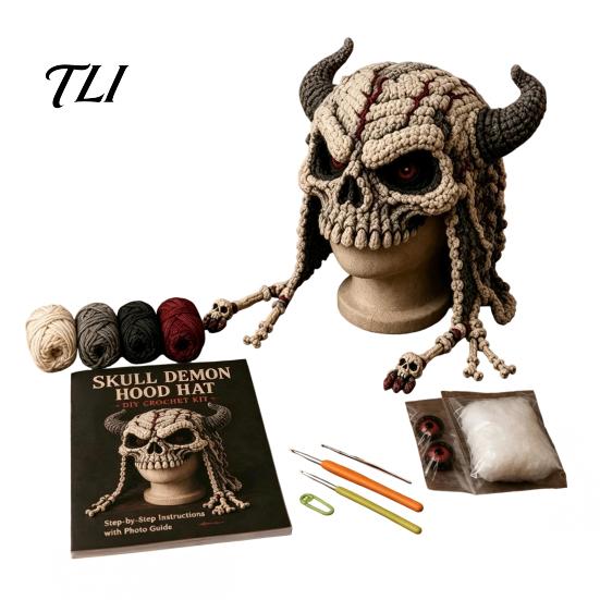 Sada pro pletení z měkké příze Halloween Zvířecí kapuce Háčkovací sada, Klobouk Lebka Pavouk Netopýr, Věci pro DIY řemesla pro děti, Strašidelná dýně s klapkami na uši, Dospělí, Dospívající, Podzim
