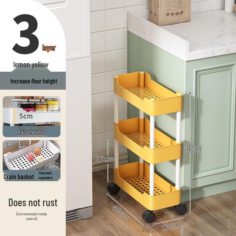Multi-Layer Narrow Gap Floor-Standing Kitchen and Bathroom Storage Rack