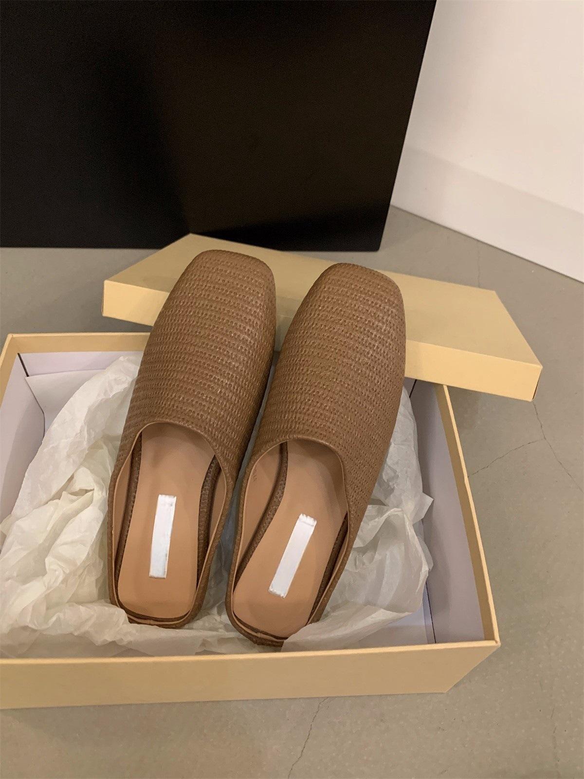 

Плоские тапочки в стиле ретро с плетеной сумкой на голову, женская обувь, новинка 2024 года, летние сандалии с одной педалью Muller 35 коричневый