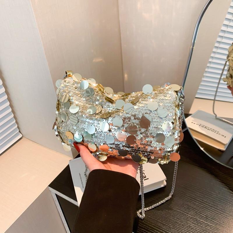 Stilvolle Koreanische Pailletten-Abendtasche Für Damen In Gold Silber Knallpink Und Schwarz 2024