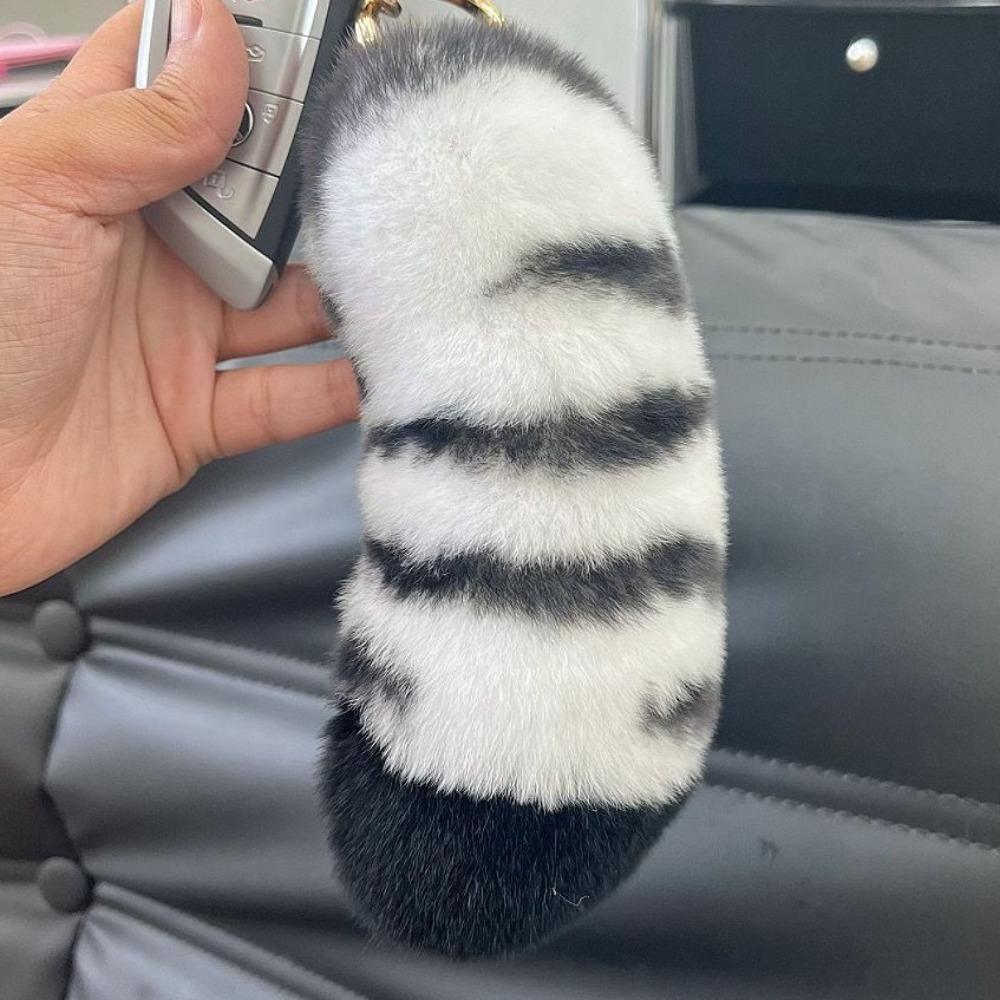 Furry Doll Tiger Tail Stuffed Keyring Stuffed Animal Plush Cat's Paw Pendant  Bag Ornaments