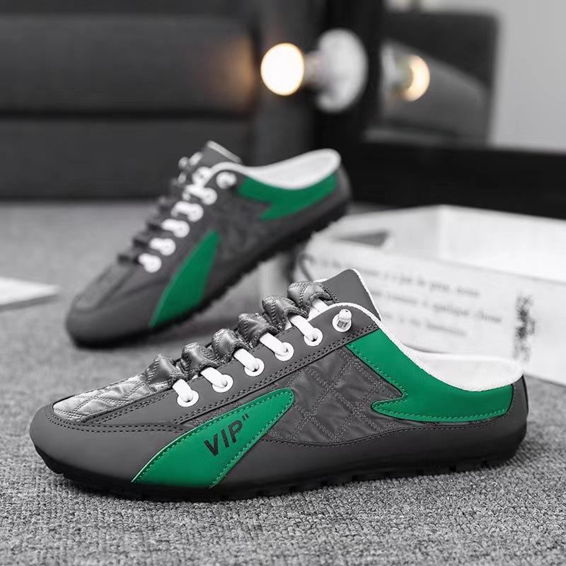

Men s shoes 2025 summer new Korean version trend versatile casual shoes breathable lazy shoes one pedal half drag Doudou shoes 44 зелений